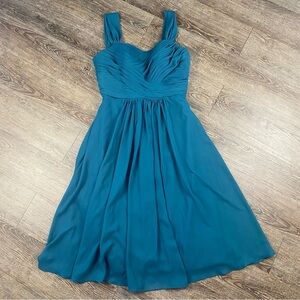 Prom Bridesmaids Dress Women L Blue Twist Sweetheart Fit Flare Lined Sleeveless